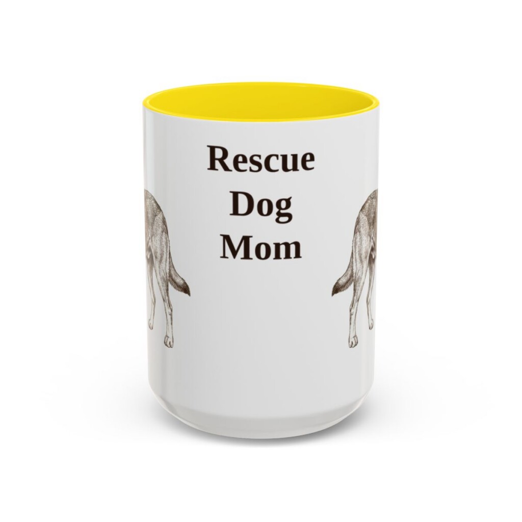 15oz Rescue Dog Dog Mom Mug, Yellow, front view