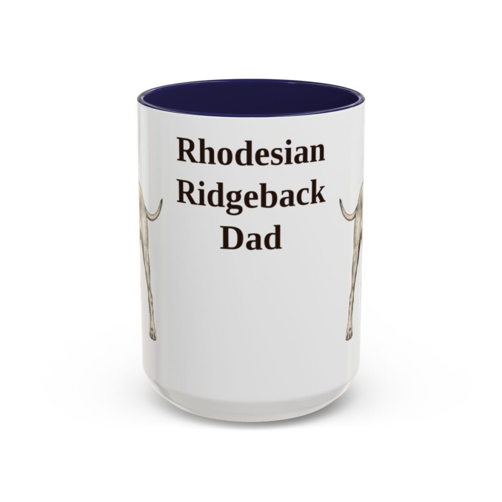 15oz Rhodesian Ridgeback Dog Dad Mug, Navy, front view