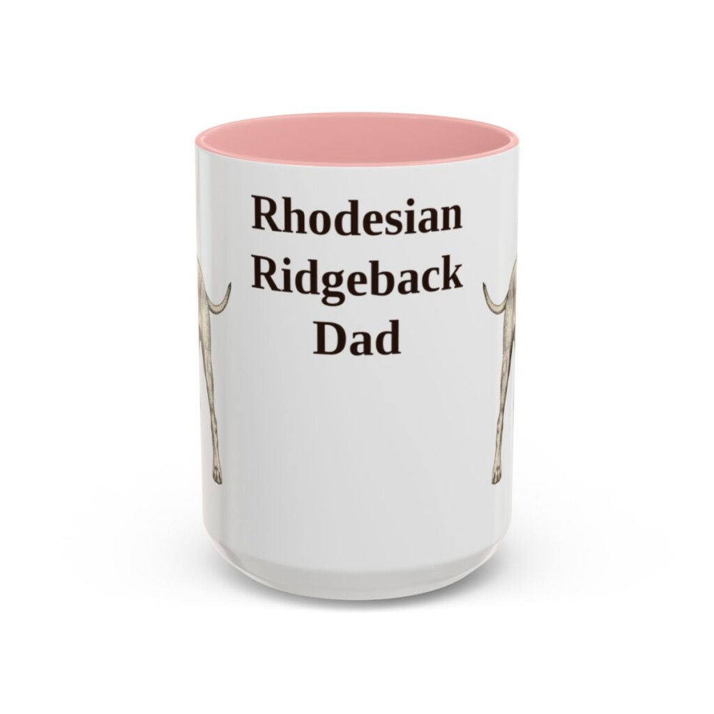 15oz Rhodesian Ridgeback Dog Dad Mug, Pink, front view