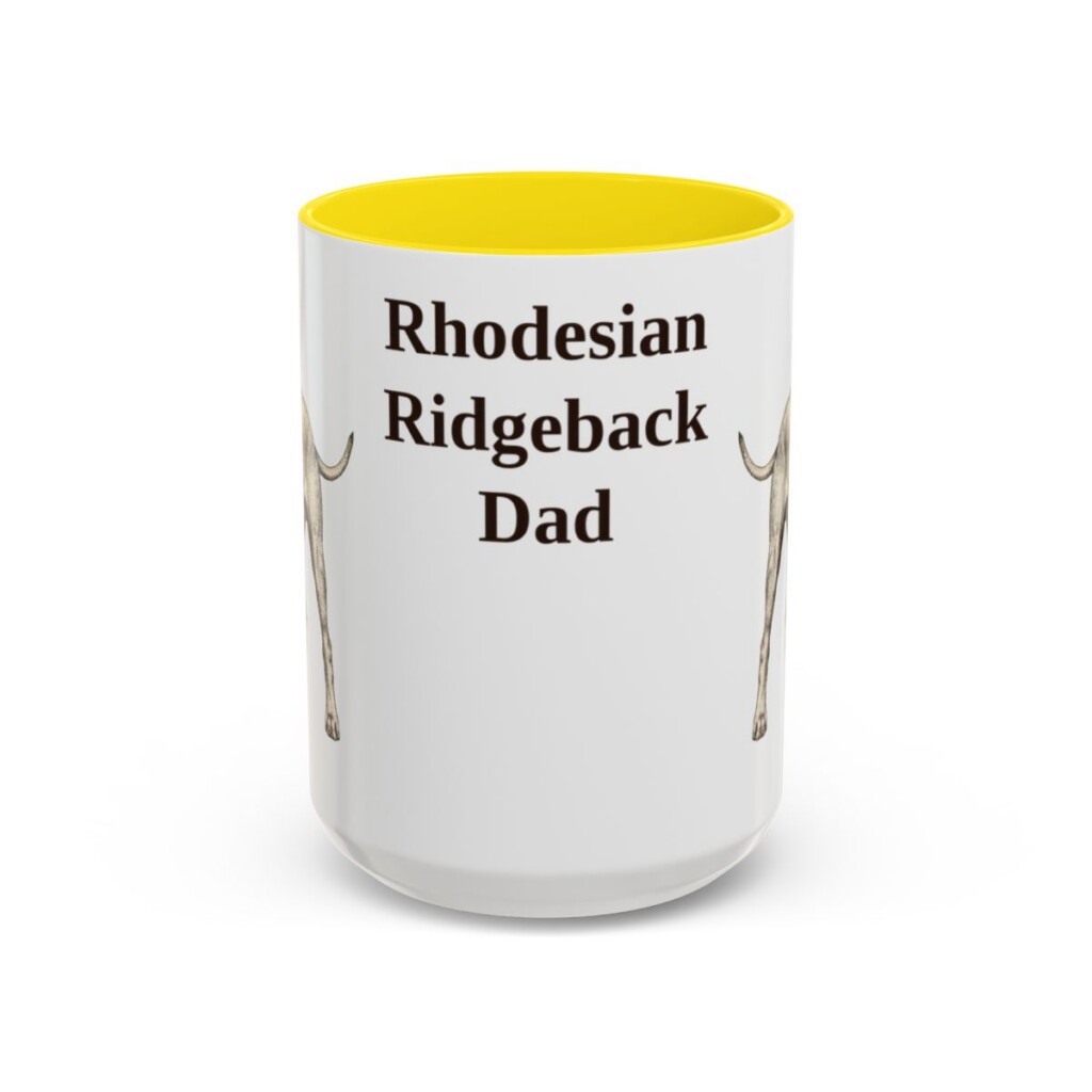 15oz Rhodesian Ridgeback Dog Dad Mug, Yellow, front view