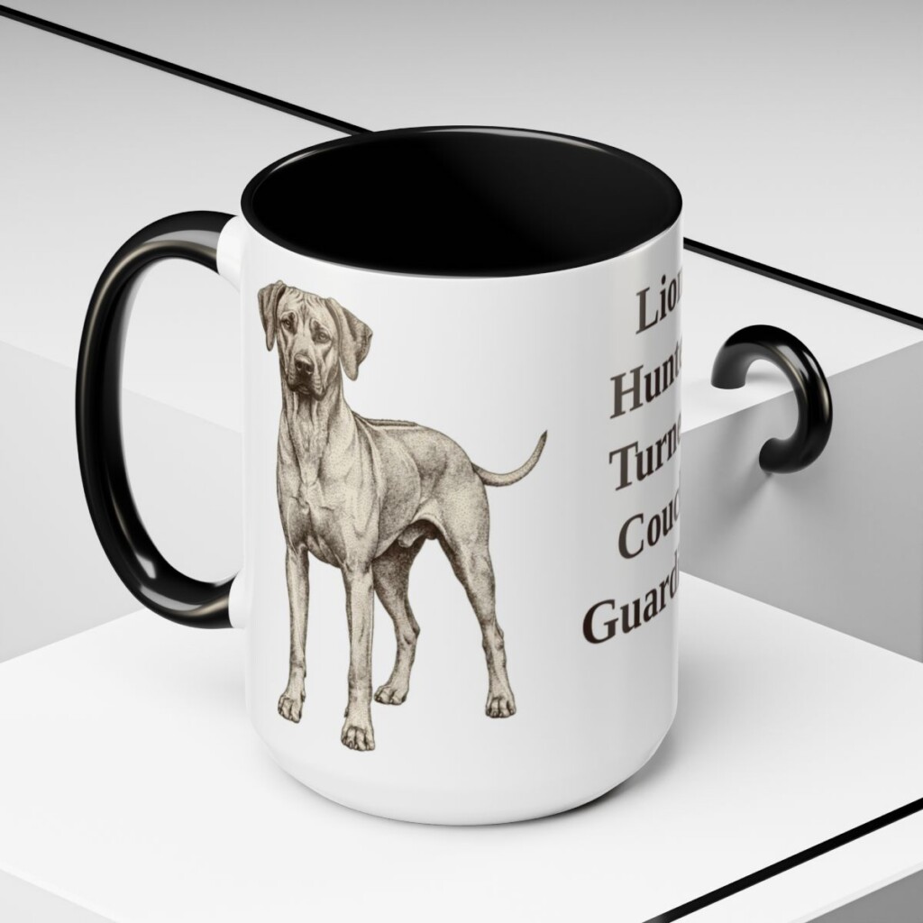 15oz Funny Rhodesian Ridgeback Mug, Black, lifestyle photo