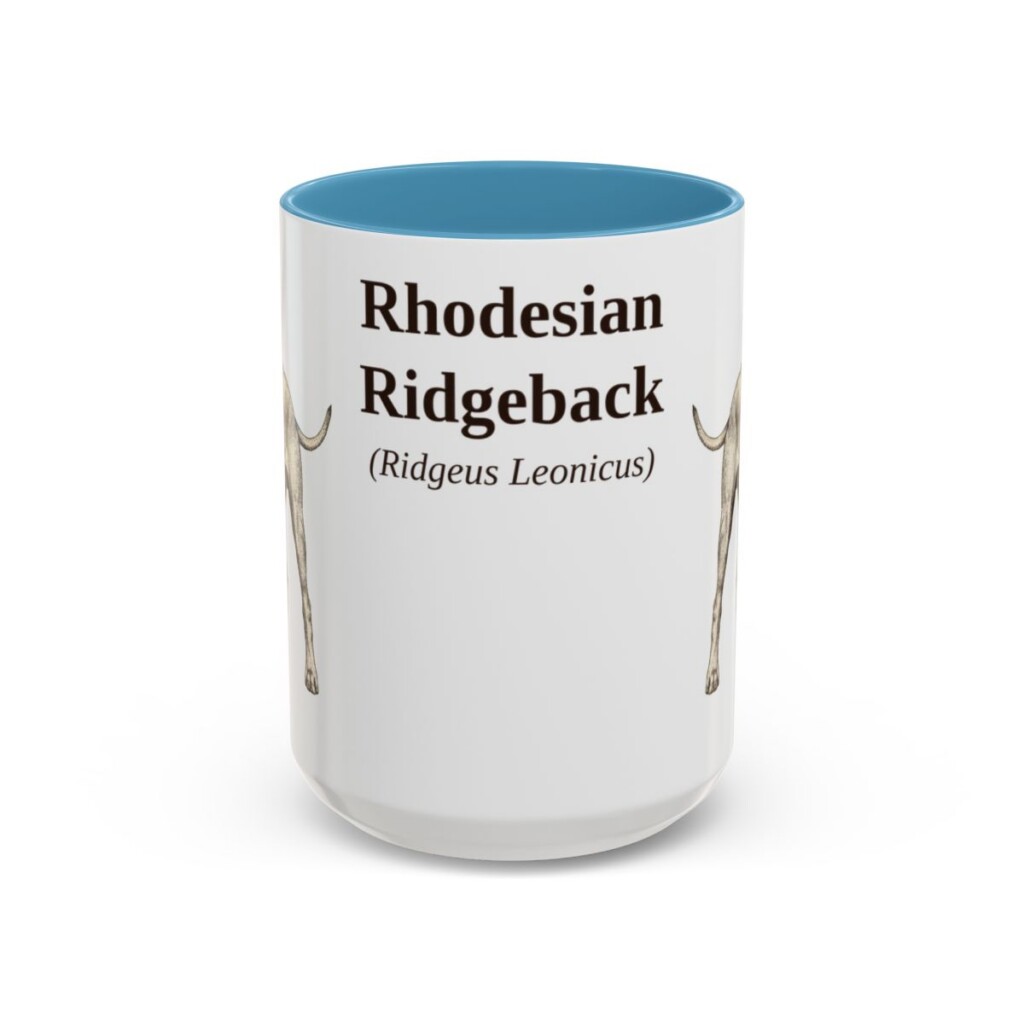 15oz Rhodesian Ridgeback Latin Mug, Light Blue, front view