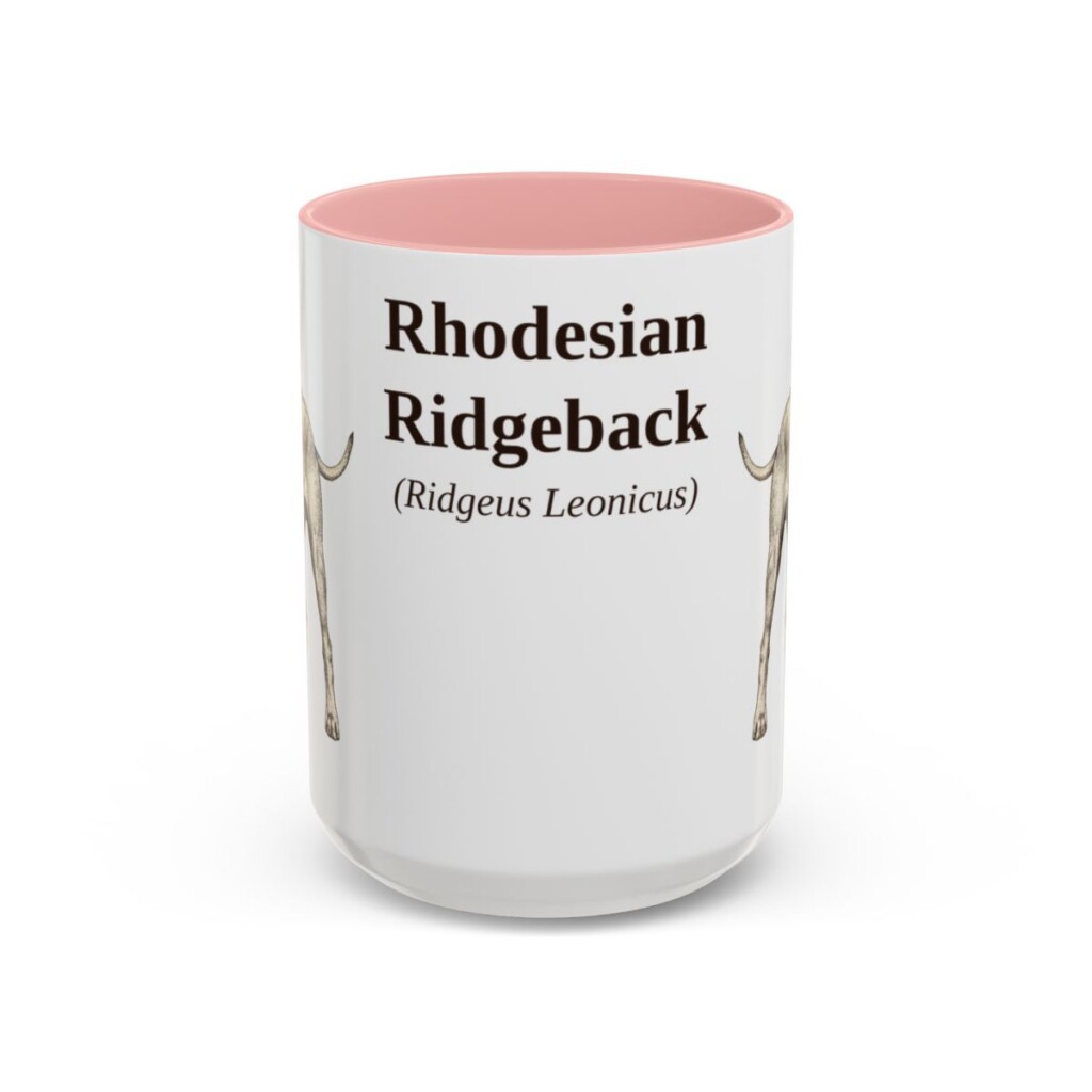 15oz Rhodesian Ridgeback Latin Mug, Pink, front view