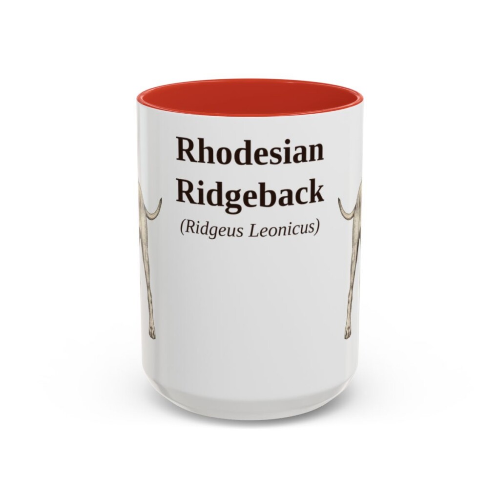15oz Rhodesian Ridgeback Latin Mug, Red, front view