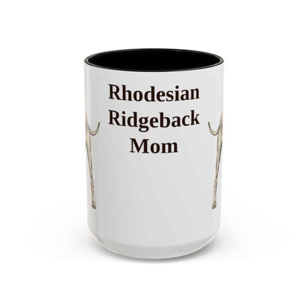 15oz Rhodesian Ridgeback Dog Mom Mug, Black, front view