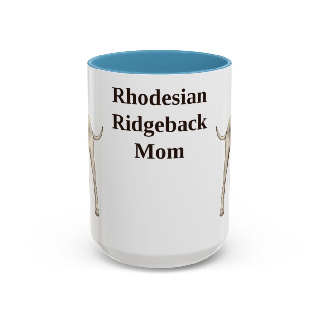 15oz Rhodesian Ridgeback Dog Mom Mug, Light Blue, front view