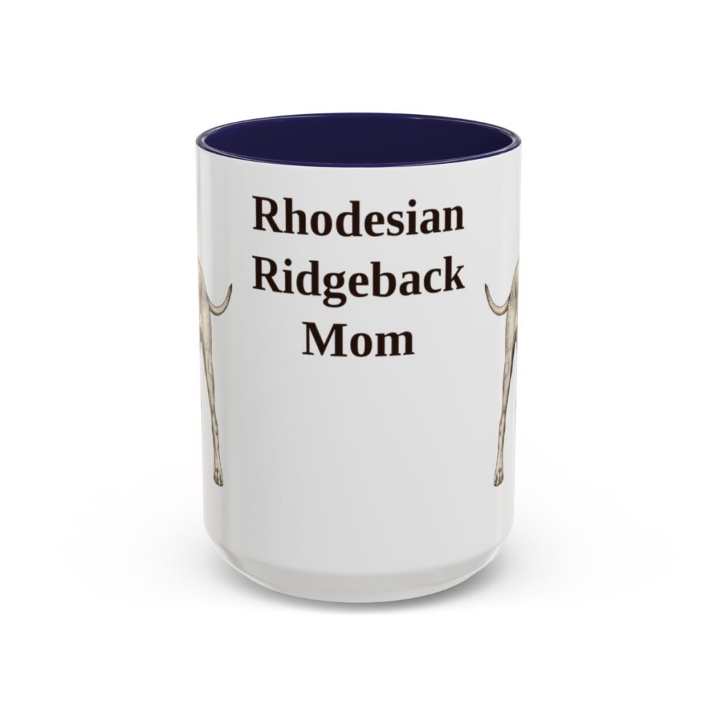 15oz Rhodesian Ridgeback Dog Mom Mug, Navy, front view