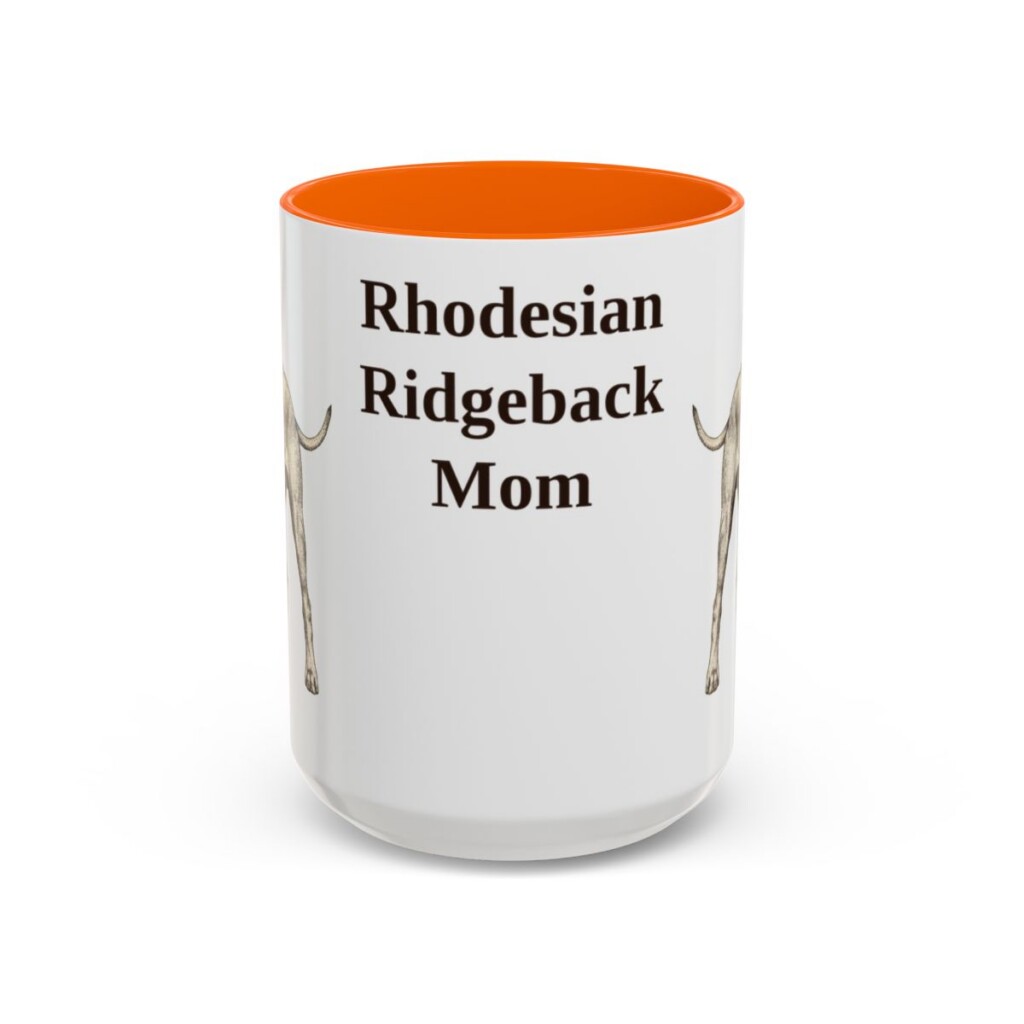 15oz Rhodesian Ridgeback Dog Mom Mug, Orange, front view