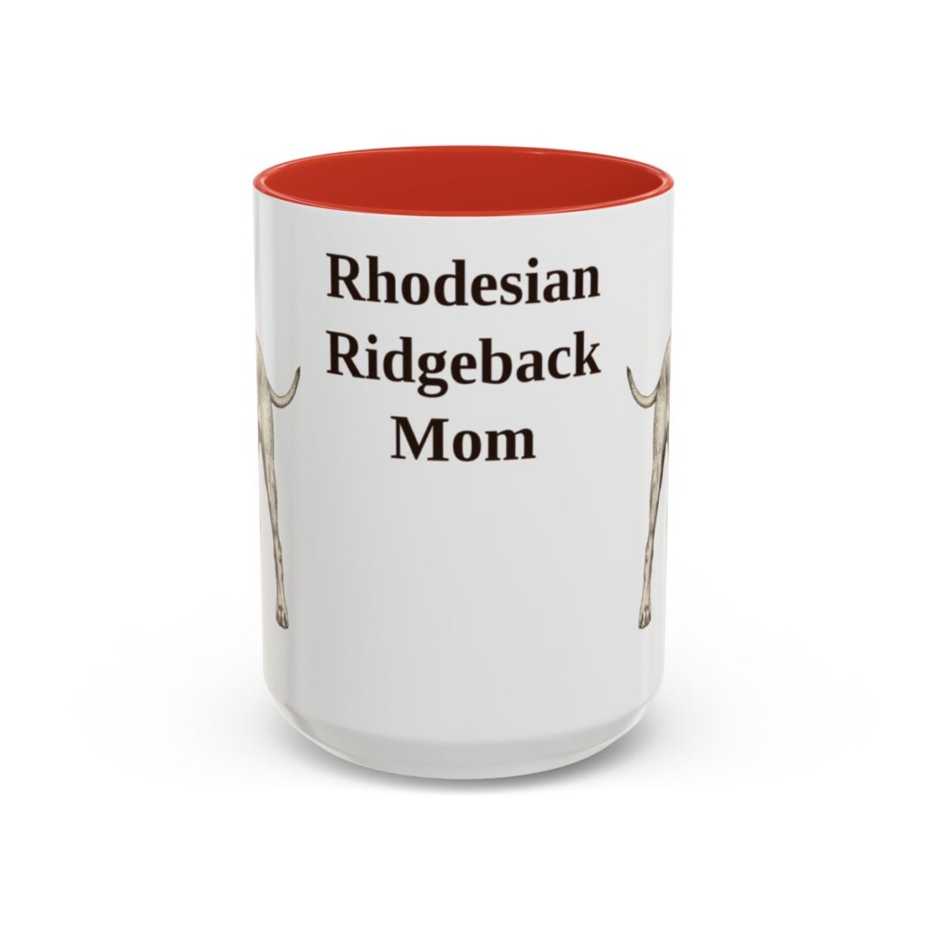 15oz Rhodesian Ridgeback Dog Mom Mug, Red, front view