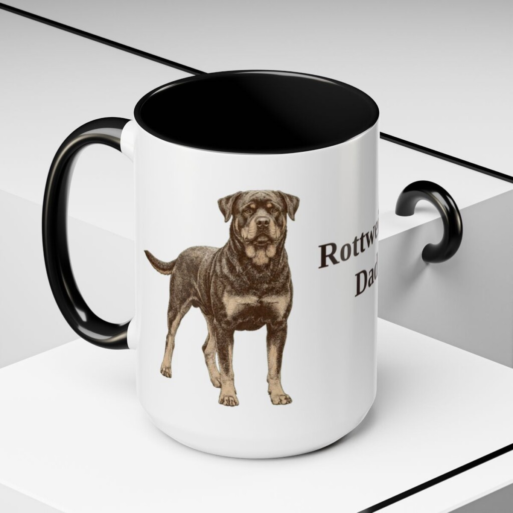 15oz Rottweiler Dog Dad Mug, Black, lifestyle photo
