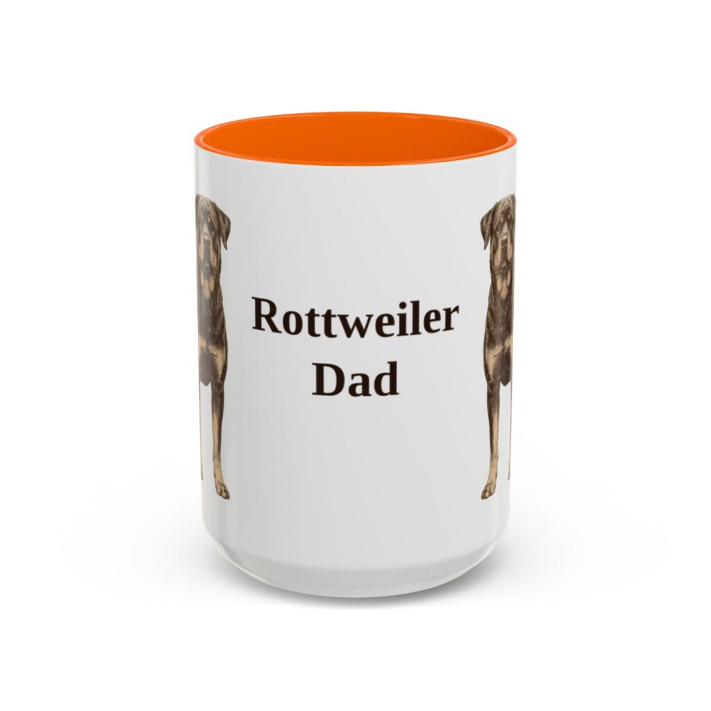 15oz Rottweiler Dog Dad Mug, Orange, front view