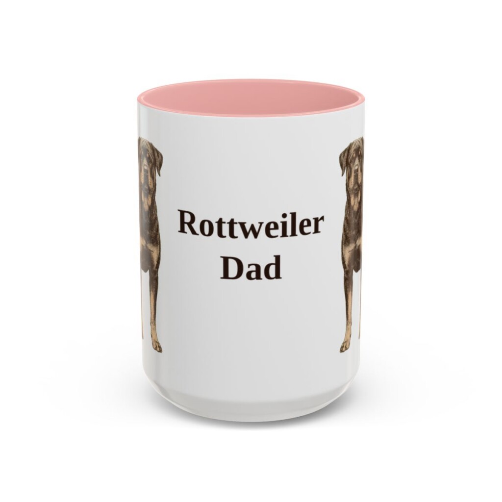 15oz Rottweiler Dog Dad Mug, Pink, front view