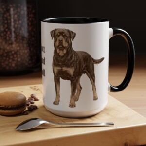 15oz Funny Rottweiler Mug, Black, lifestyle photo