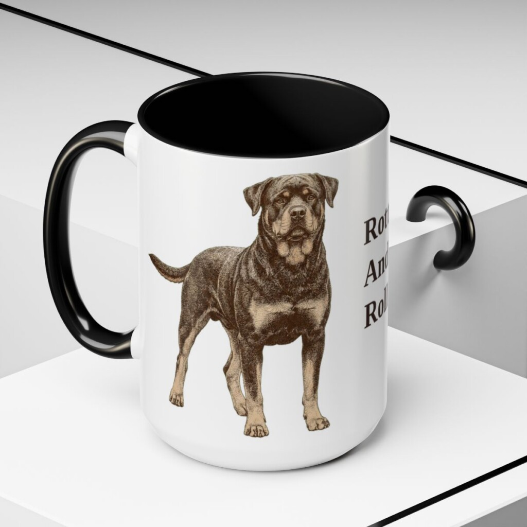 15oz Funny Rottweiler Mug, Black, lifestyle photo