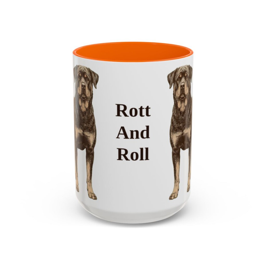 15oz Funny Rottweiler Mug, Orange, front view