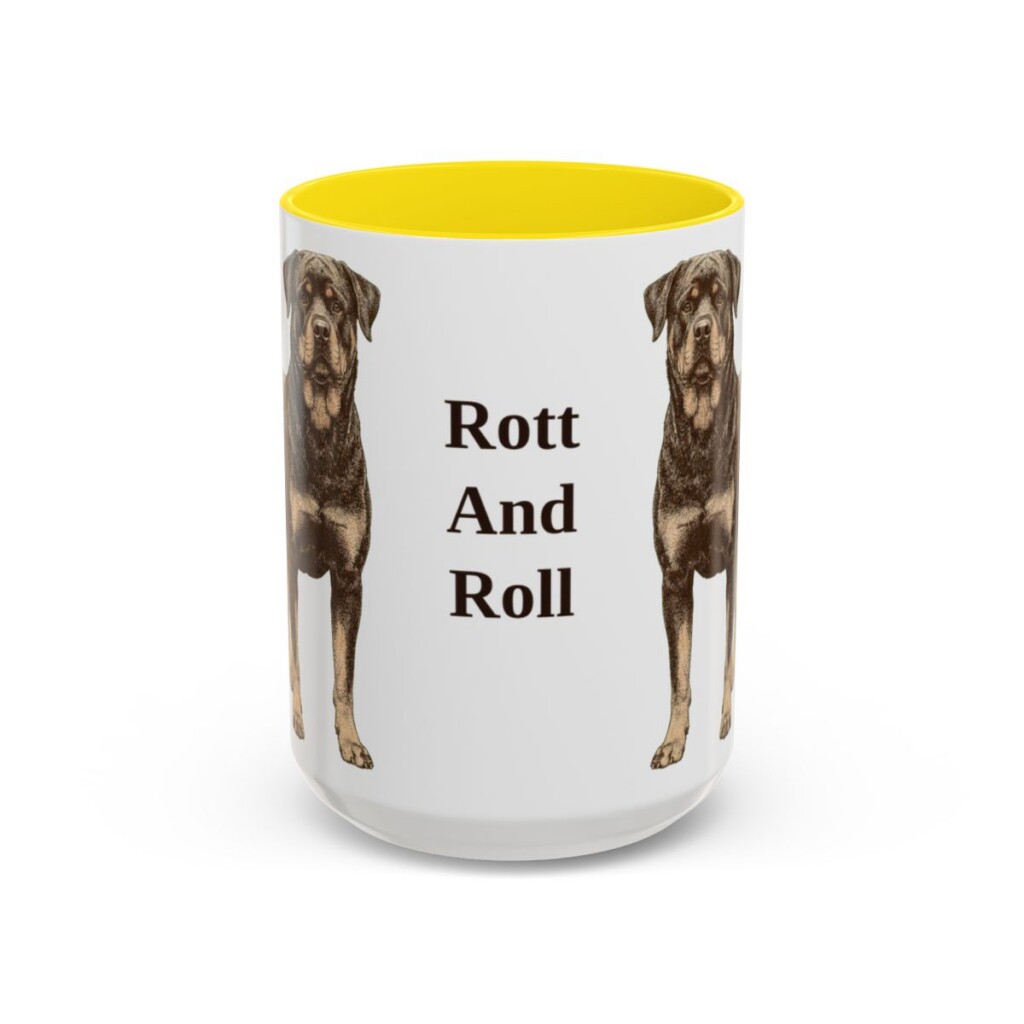 15oz Funny Rottweiler Mug, Yellow, front view
