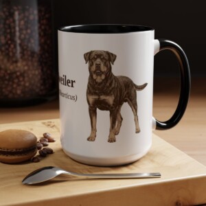 15oz Rottweiler Latin Mug, Black, lifestyle photo