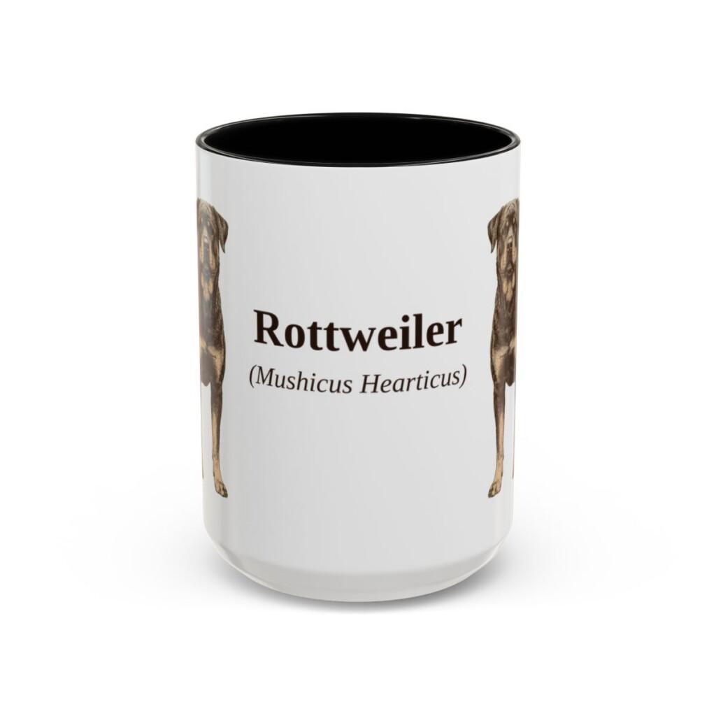 15oz Rottweiler Latin Mug, Black, front view