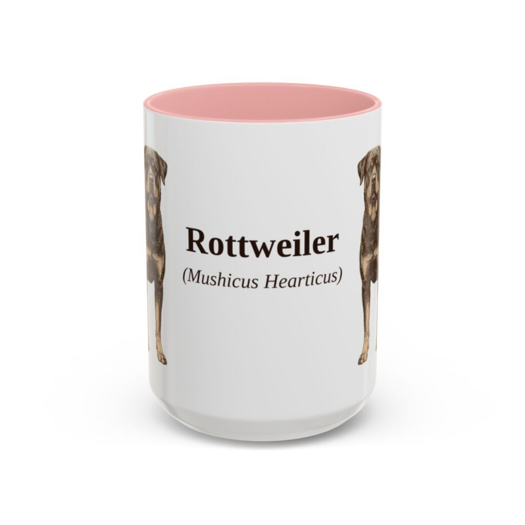 15oz Rottweiler Latin Mug, Pink, front view
