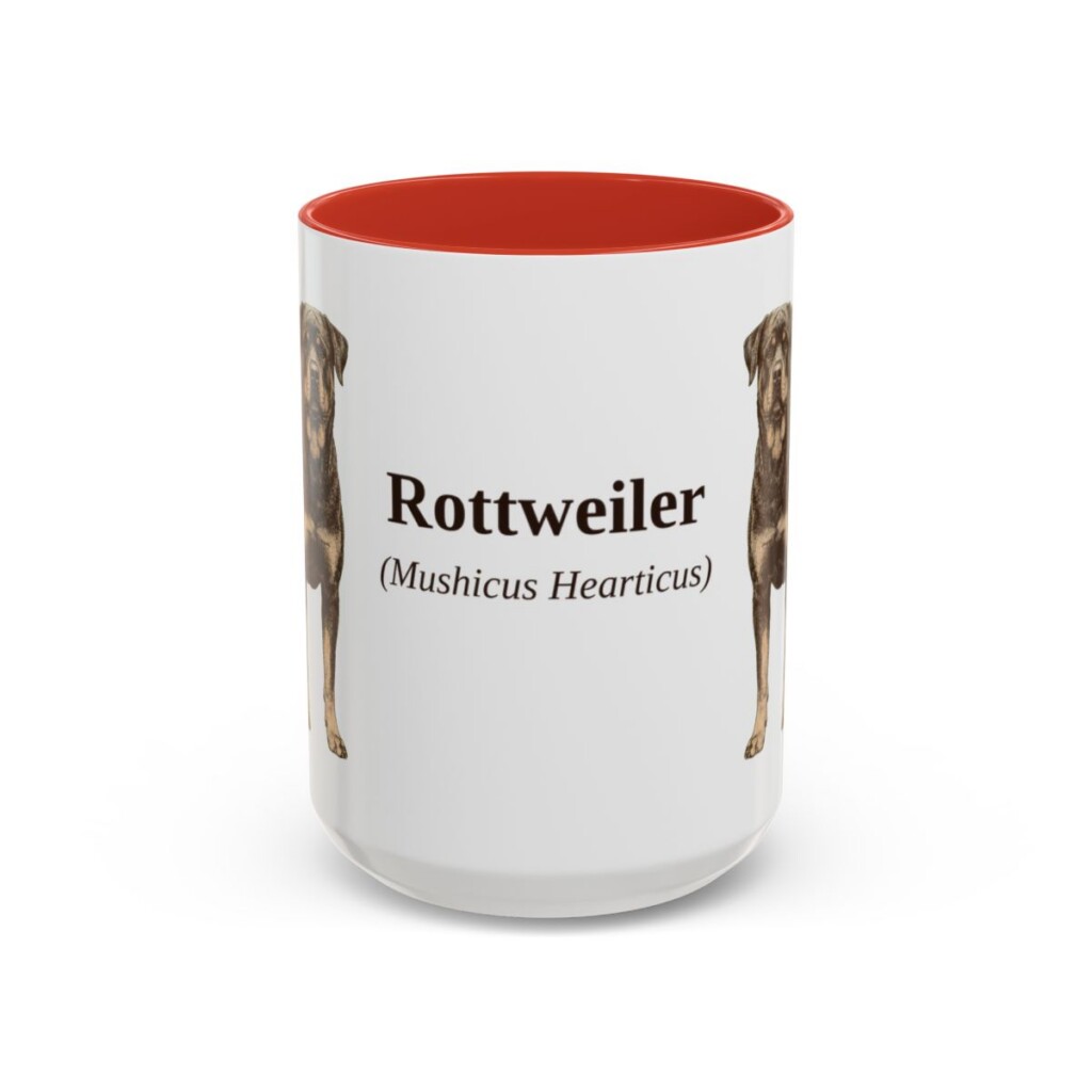 15oz Rottweiler Latin Mug, Red, front view