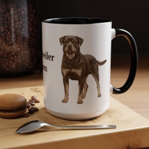 15oz Rottweiler Dog Mom Mug, Black, lifestyle photo