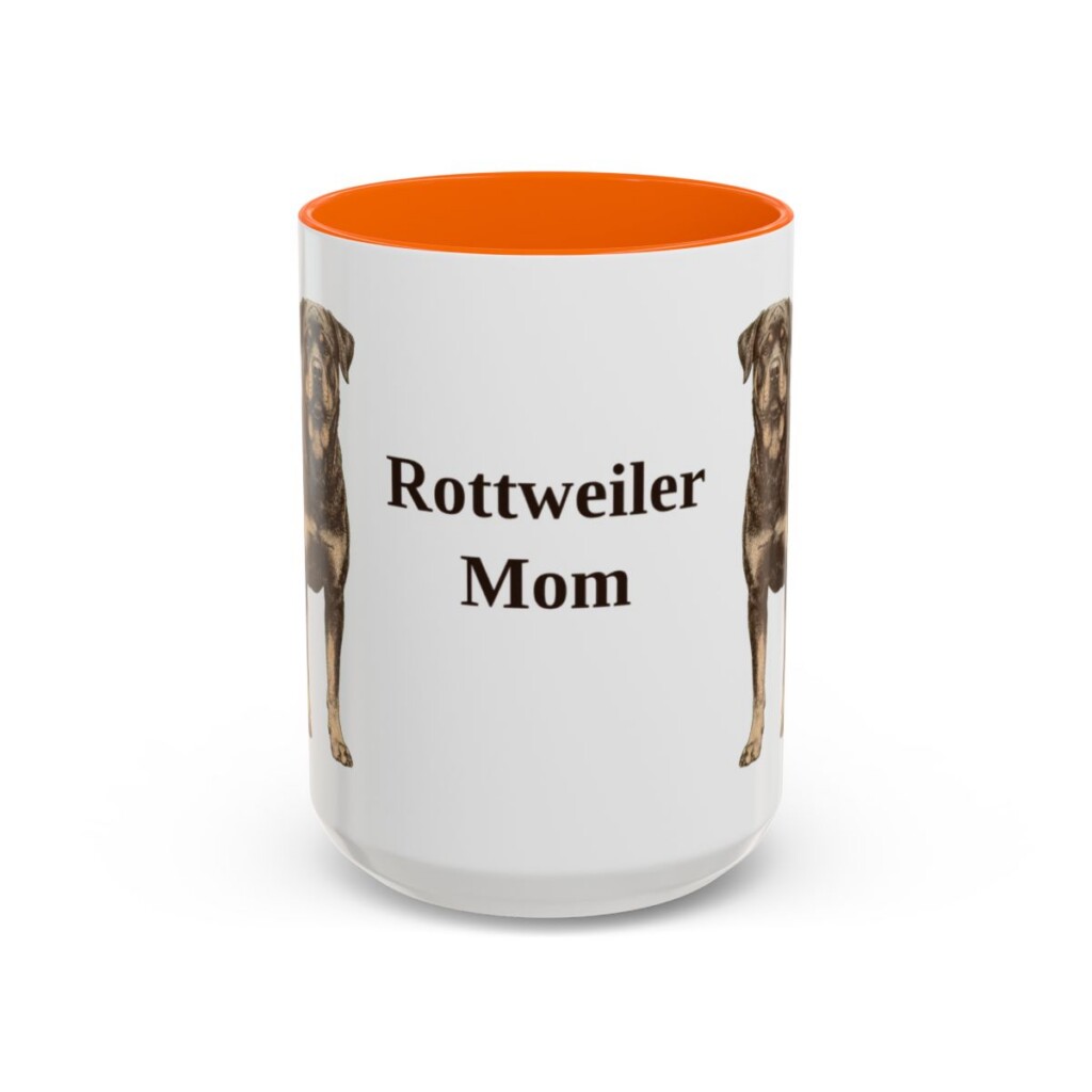 15oz-rottweiler-mug-mom-orange 15oz Rottweiler Dog Mom Mug, Orange, front view