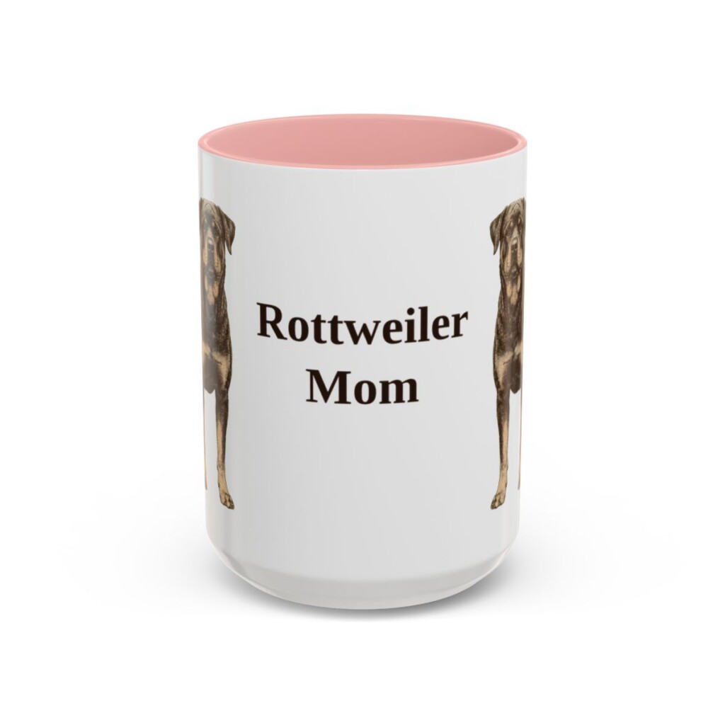 15oz-rottweiler-mug-mom-pink 15oz Rottweiler Dog Mom Mug, Pink, front view