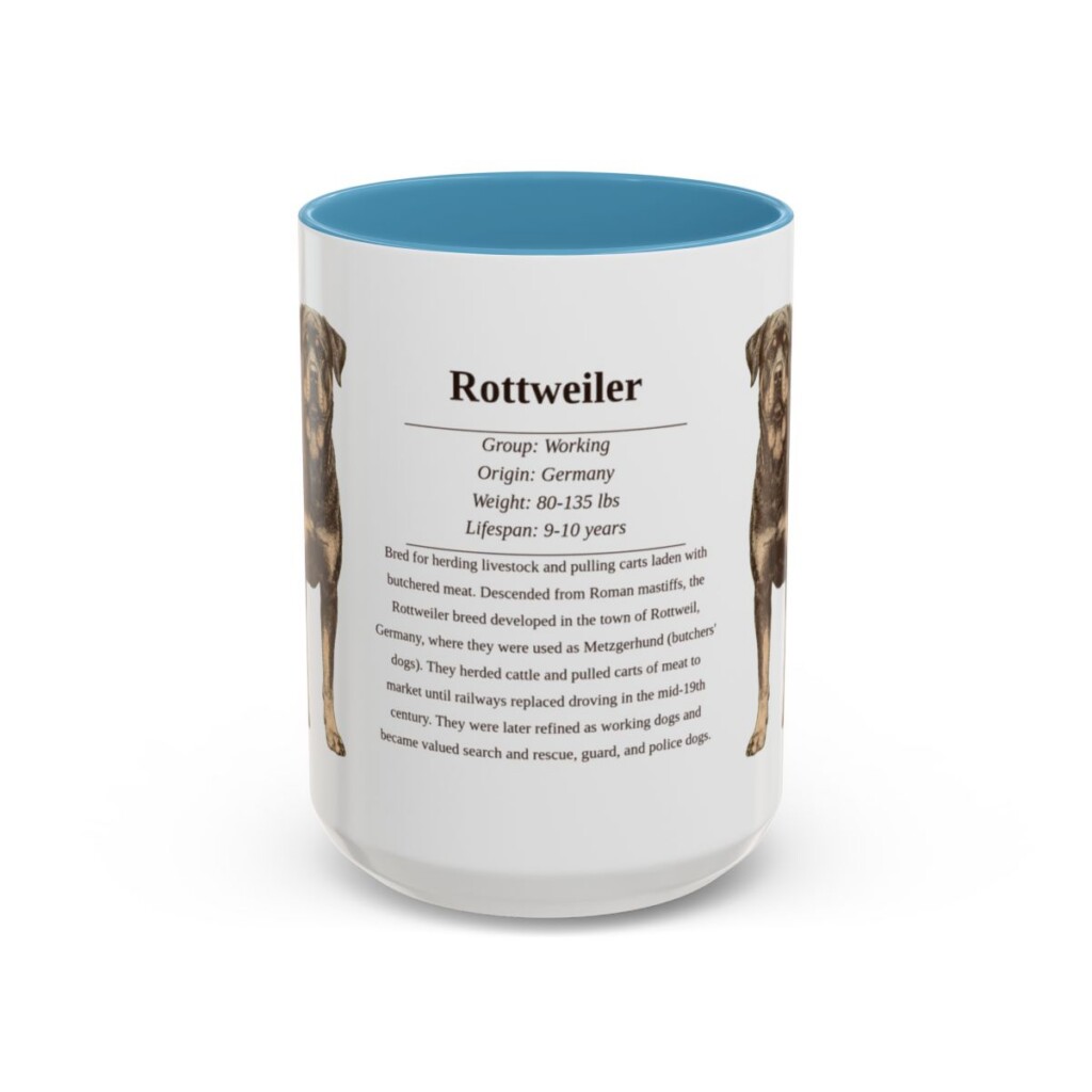 15oz Rottweiler Mug, Light Blue, front view