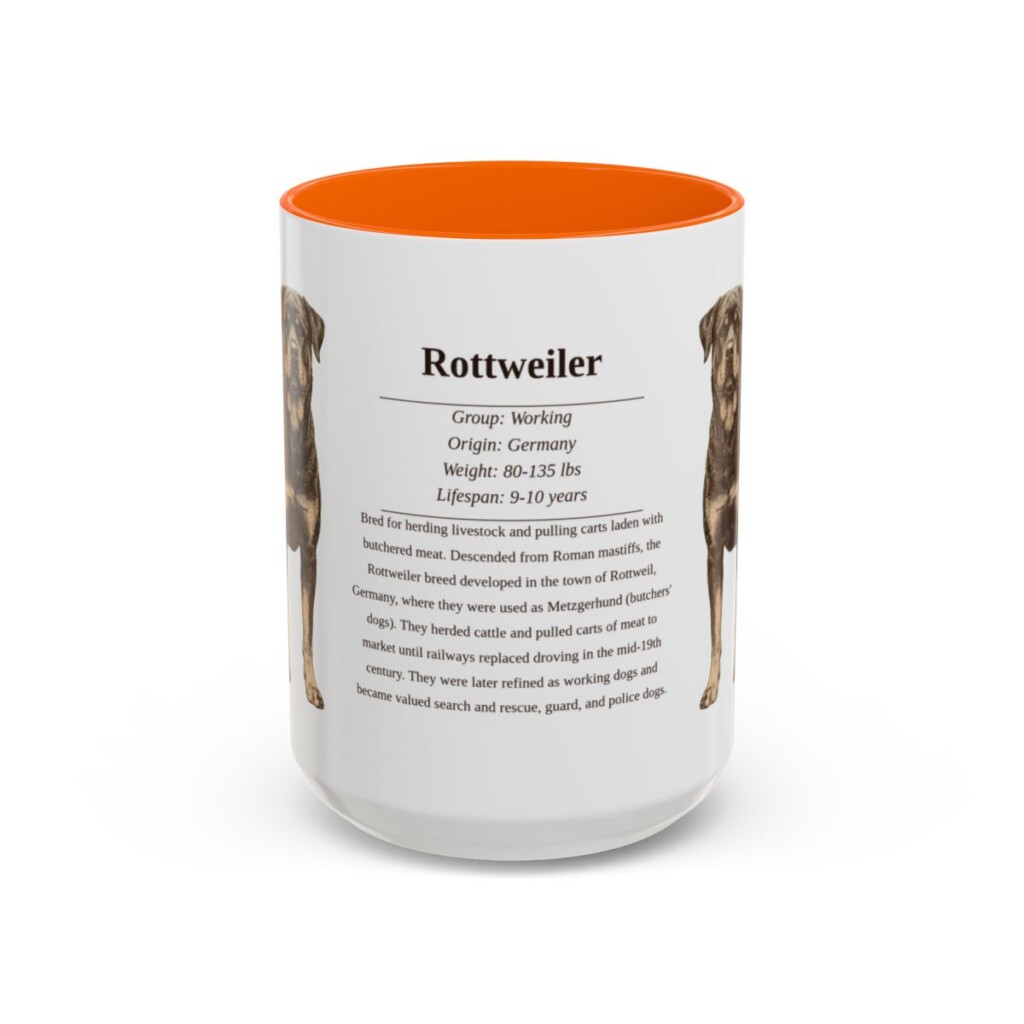 15oz Rottweiler Mug, Orange, front view