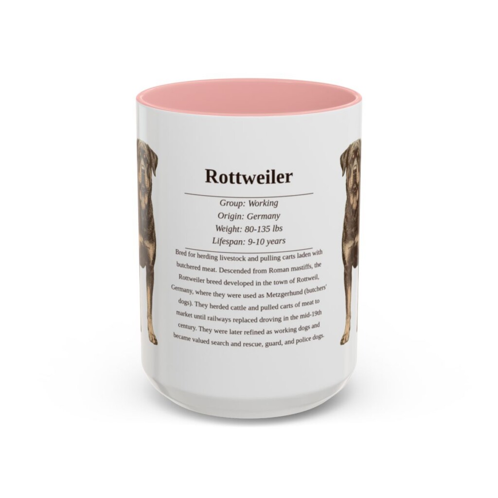 15oz Rottweiler Mug, Pink, front view