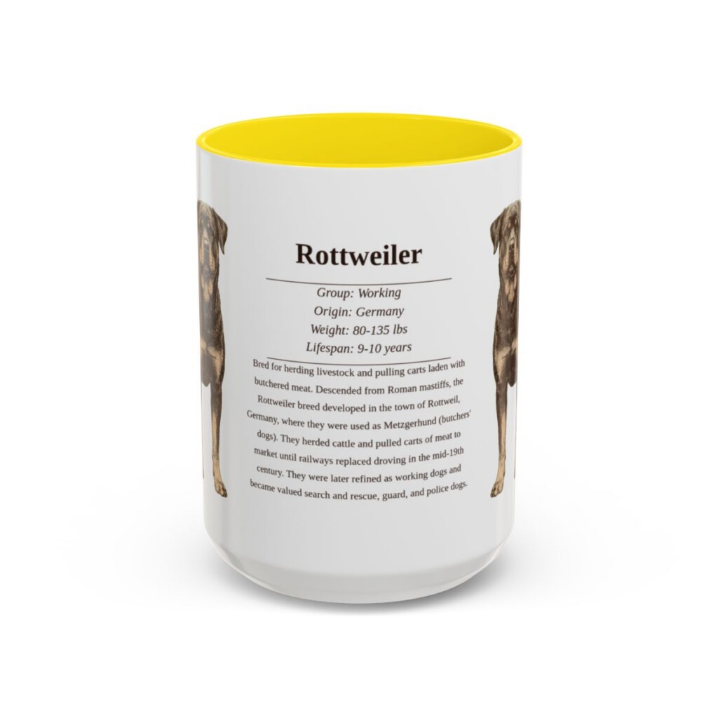 15oz Rottweiler Mug, Yellow, front view