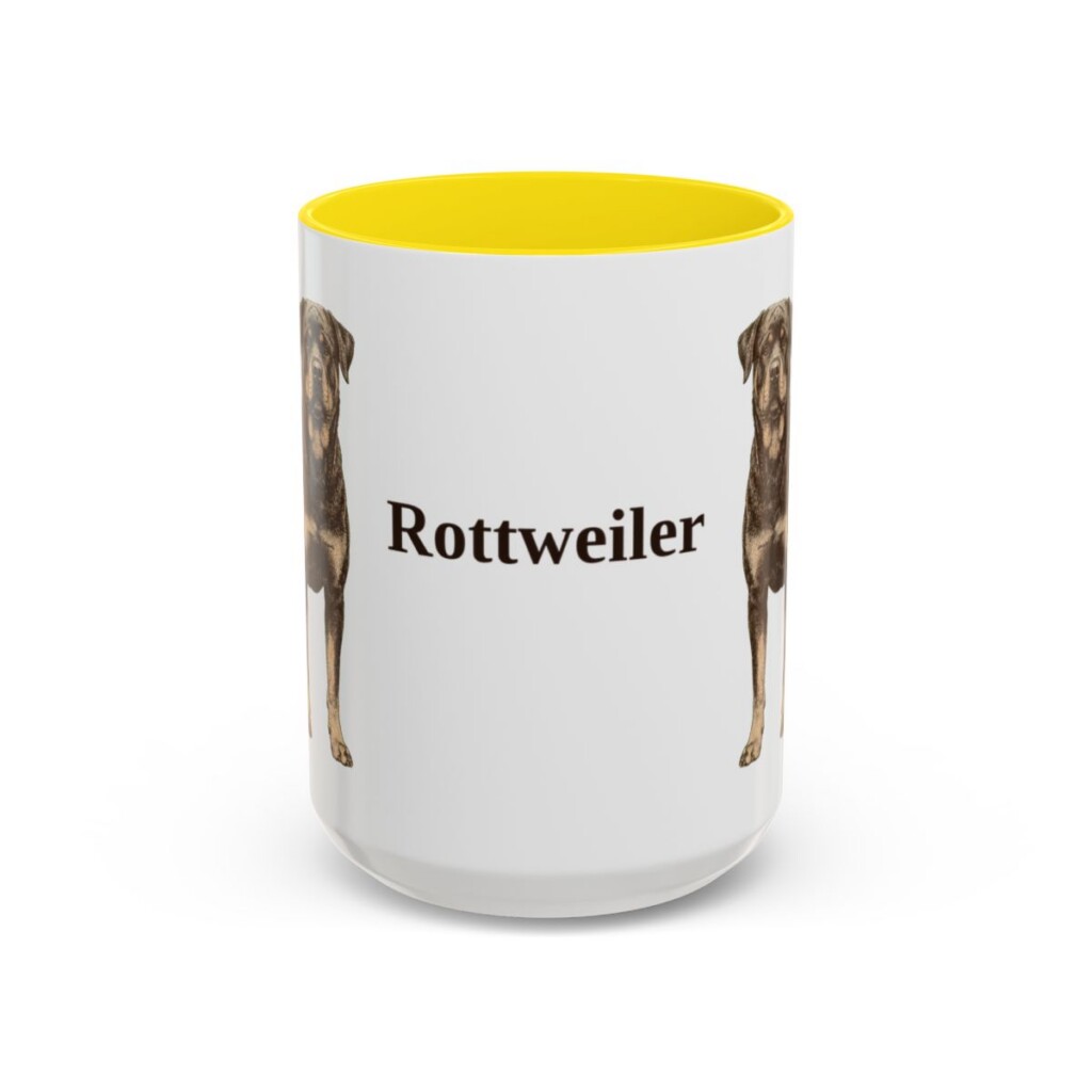 15oz Rottweiler Mug, Yellow, front view