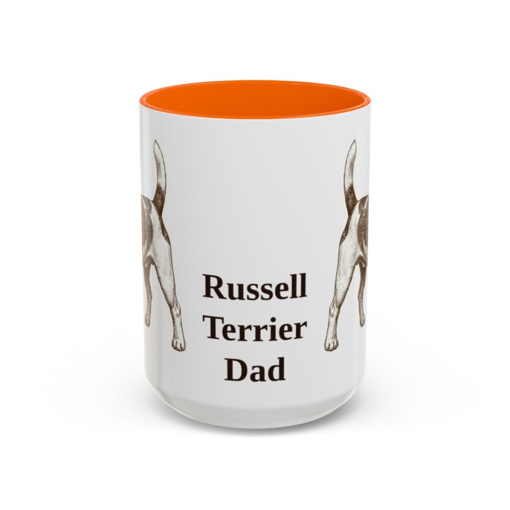 15oz-russell-terrier-mug-dad-orange 15oz Russell Terrier Dog Dad Mug, Orange, front view