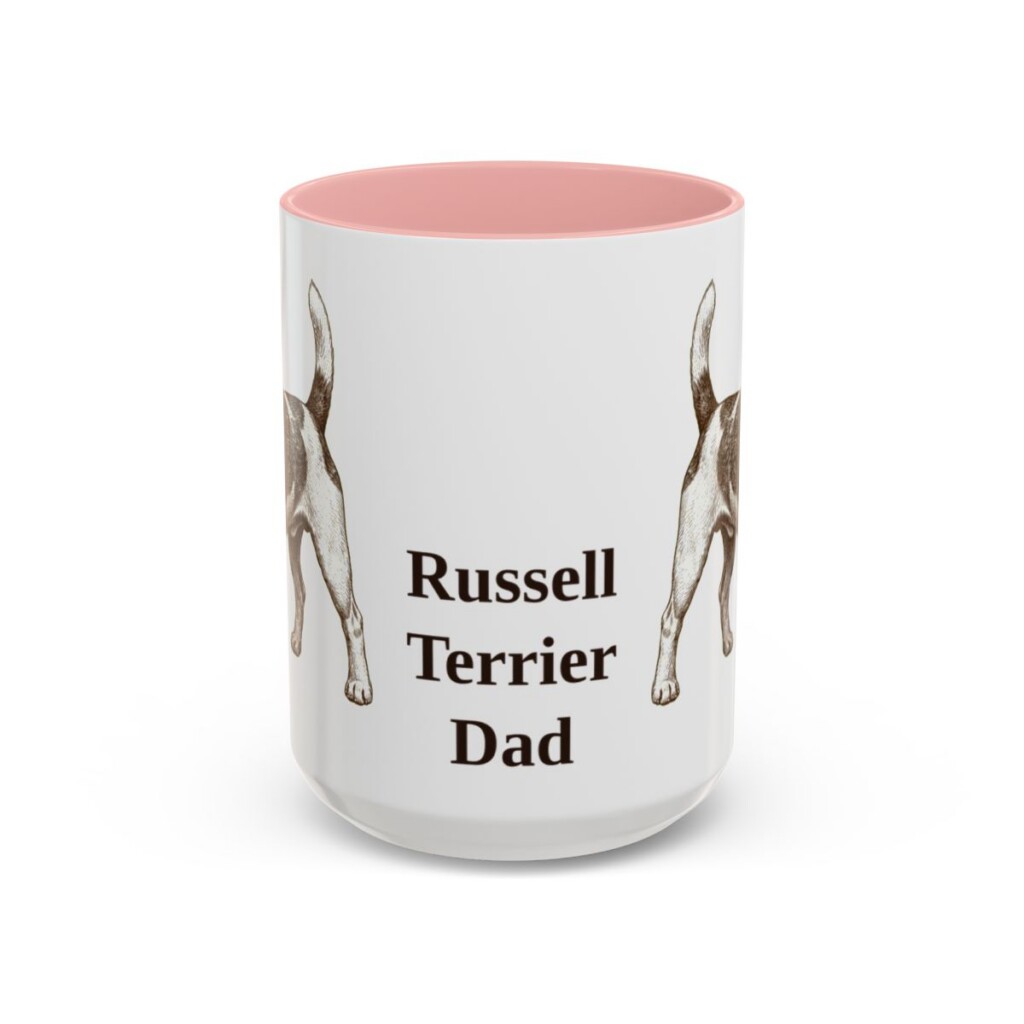 15oz-russell-terrier-mug-dad-pink 15oz Russell Terrier Dog Dad Mug, Pink, front view