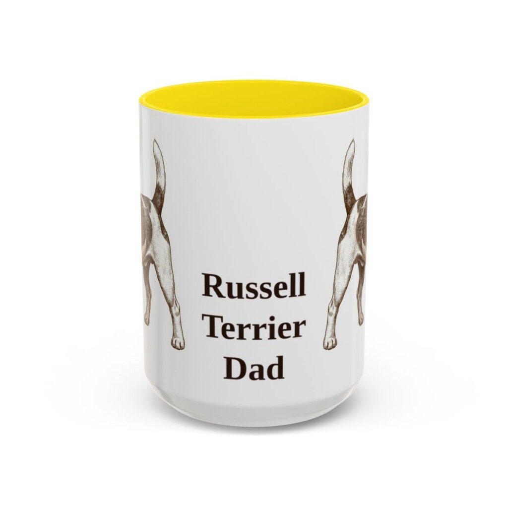 15oz-russell-terrier-mug-dad-yellow 15oz Russell Terrier Dog Dad Mug, Yellow, front view