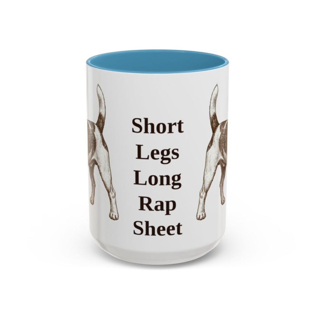 15oz Funny Russell Terrier Mug, Light Blue, front view