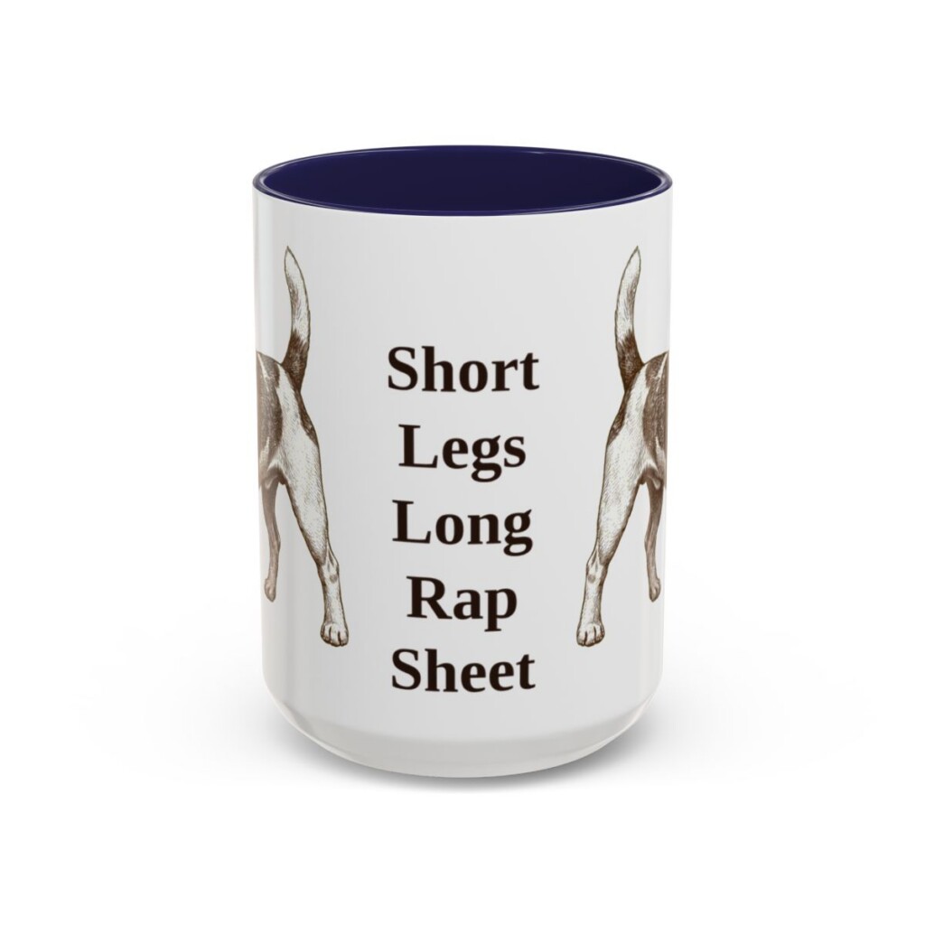 15oz Funny Russell Terrier Mug, Navy, front view