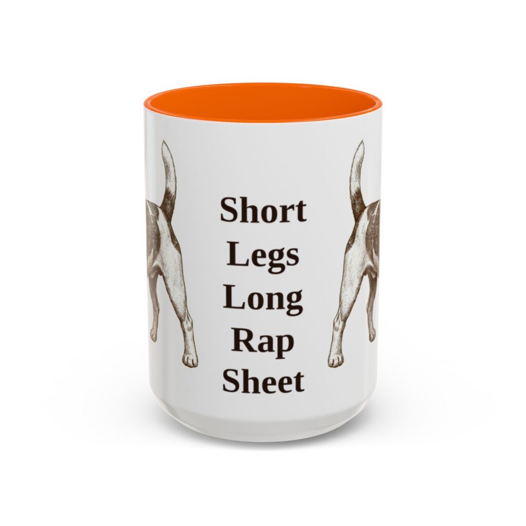 15oz Funny Russell Terrier Mug, Orange, front view