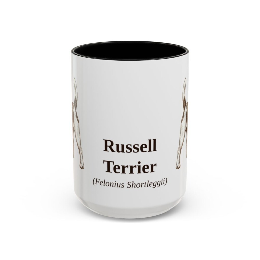 15oz Russell Terrier Latin Mug, Black, front view