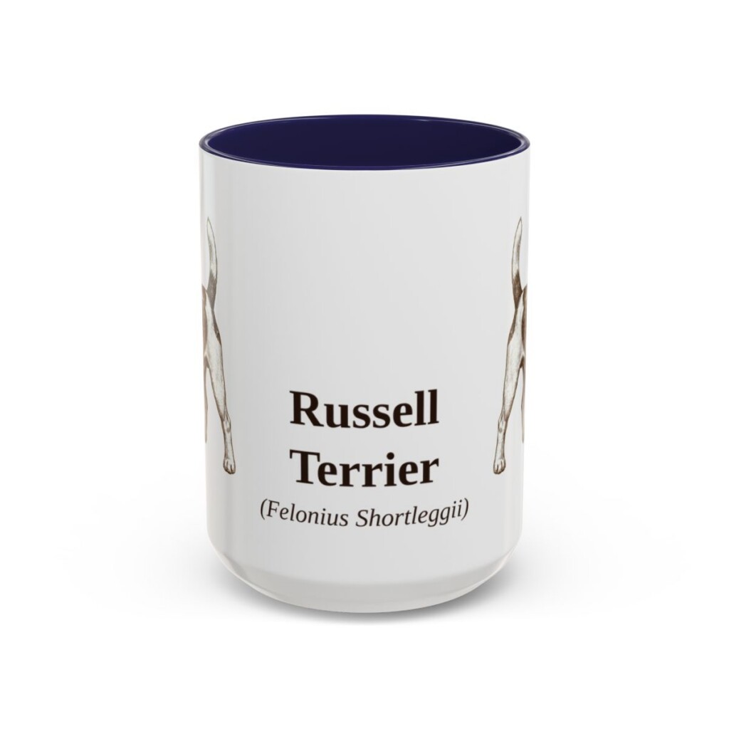 15oz Russell Terrier Latin Mug, Navy, front view