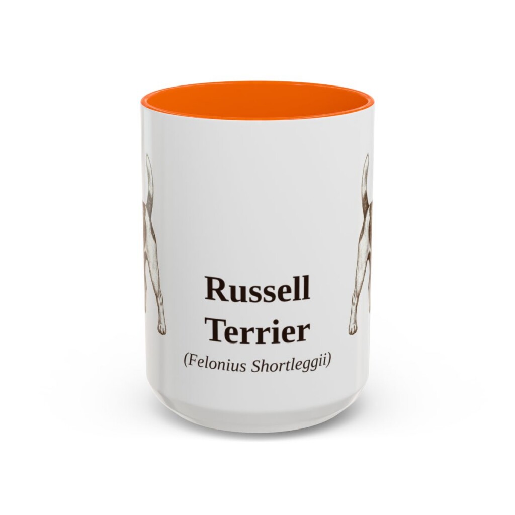 15oz Russell Terrier Latin Mug, Orange, front view