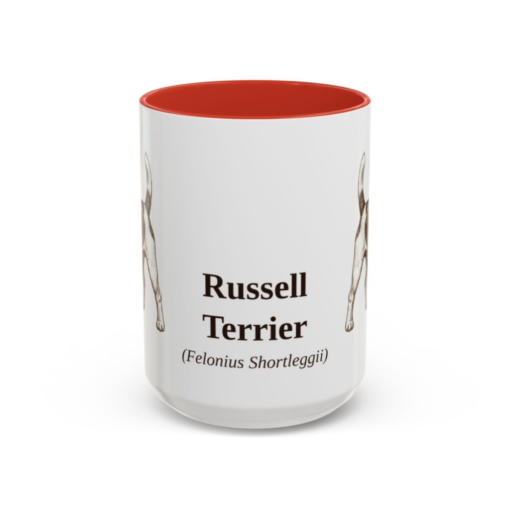 15oz Russell Terrier Latin Mug, Red, front view