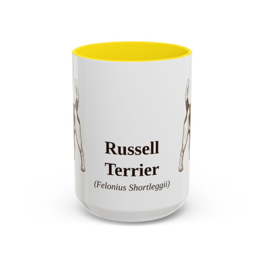 15oz Russell Terrier Latin Mug, Yellow, front view