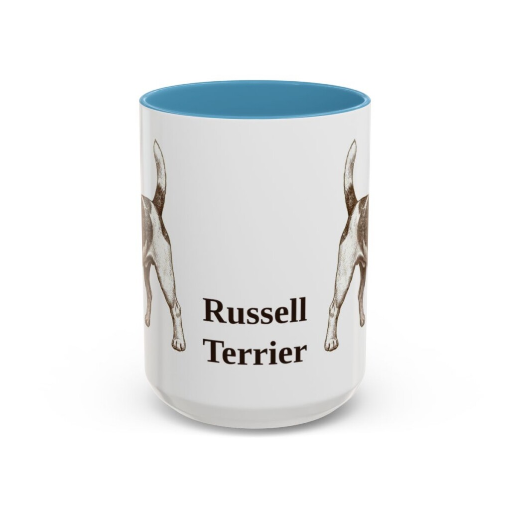 15oz Russell Terrier Mug, Light Blue, front view