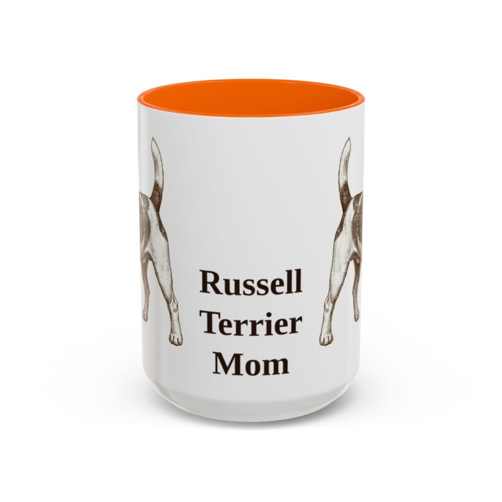 15oz Russell Terrier Dog Mom Mug, Orange, front view