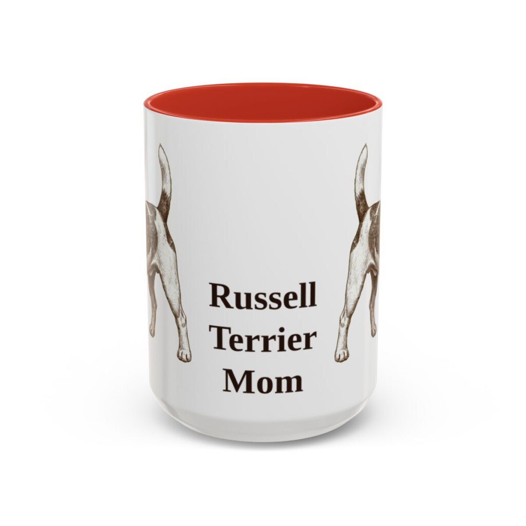 15oz Russell Terrier Dog Mom Mug, Red, front view