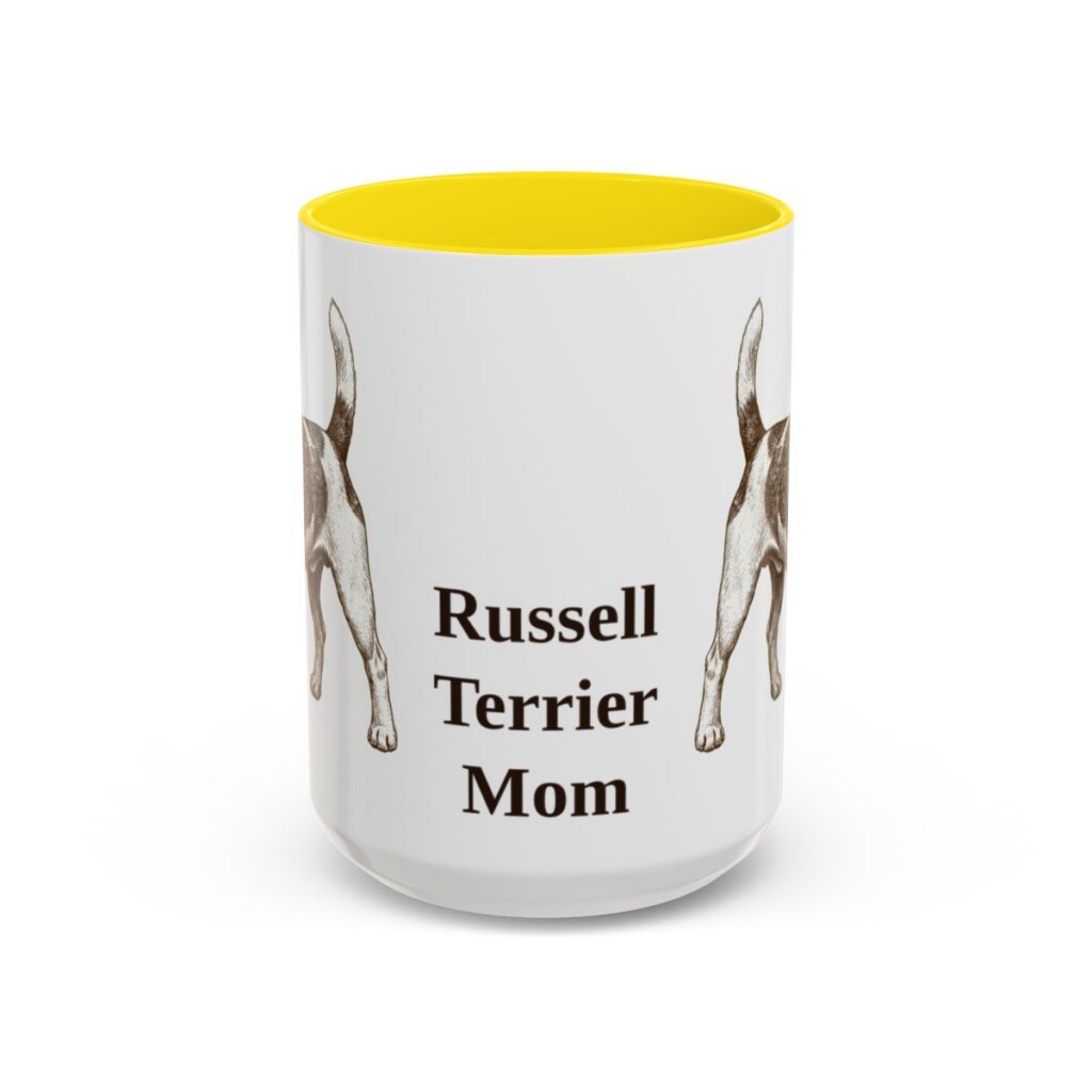 15oz Russell Terrier Dog Mom Mug, Yellow, front view