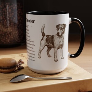 15oz Russell Terrier Mug, Black, lifestyle photo