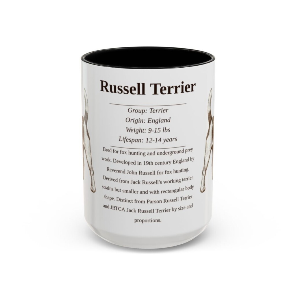 15oz Russell Terrier Mug, Black, front view