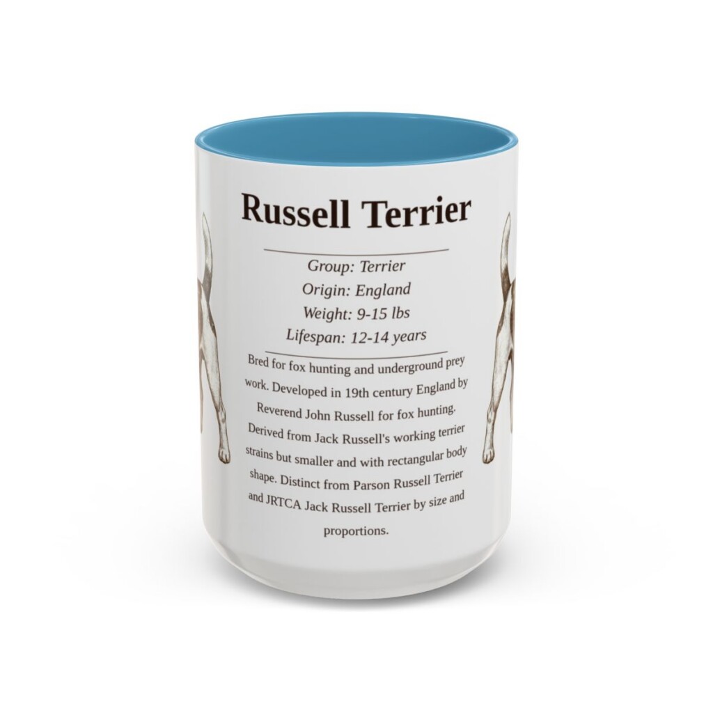 15oz Russell Terrier Mug, Light Blue, front view
